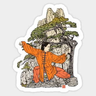 Tai Chi Warrior in the Mountains (Orange) Sticker